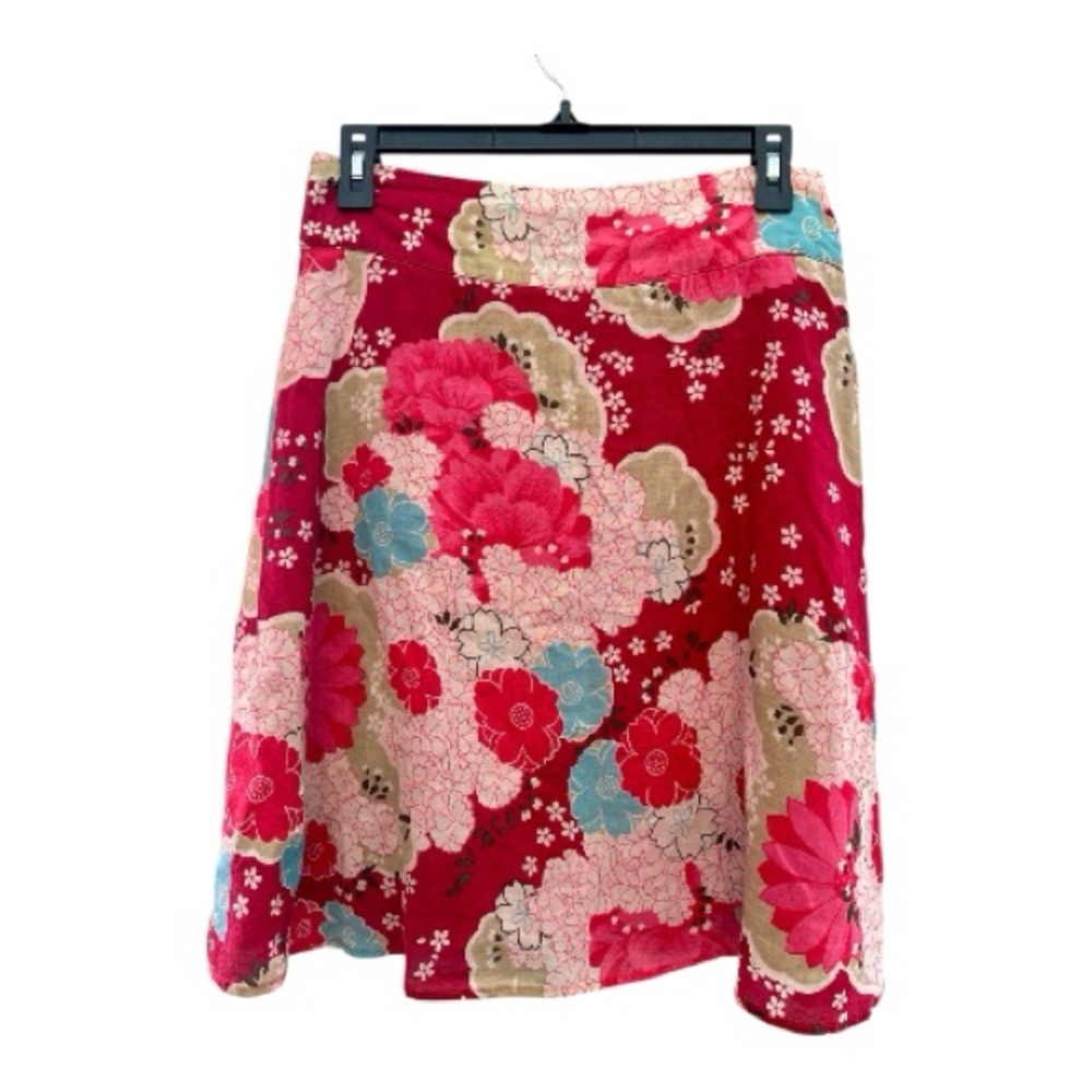 Vintage Y2K Era Selections Red and Pink Floral A-Line Skirt Medium